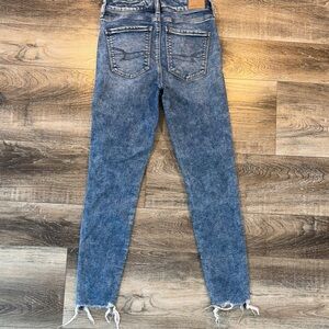 American Eagle Outfitters Distressed Blue Skinny Jeans, HI-rise Jegging, 4